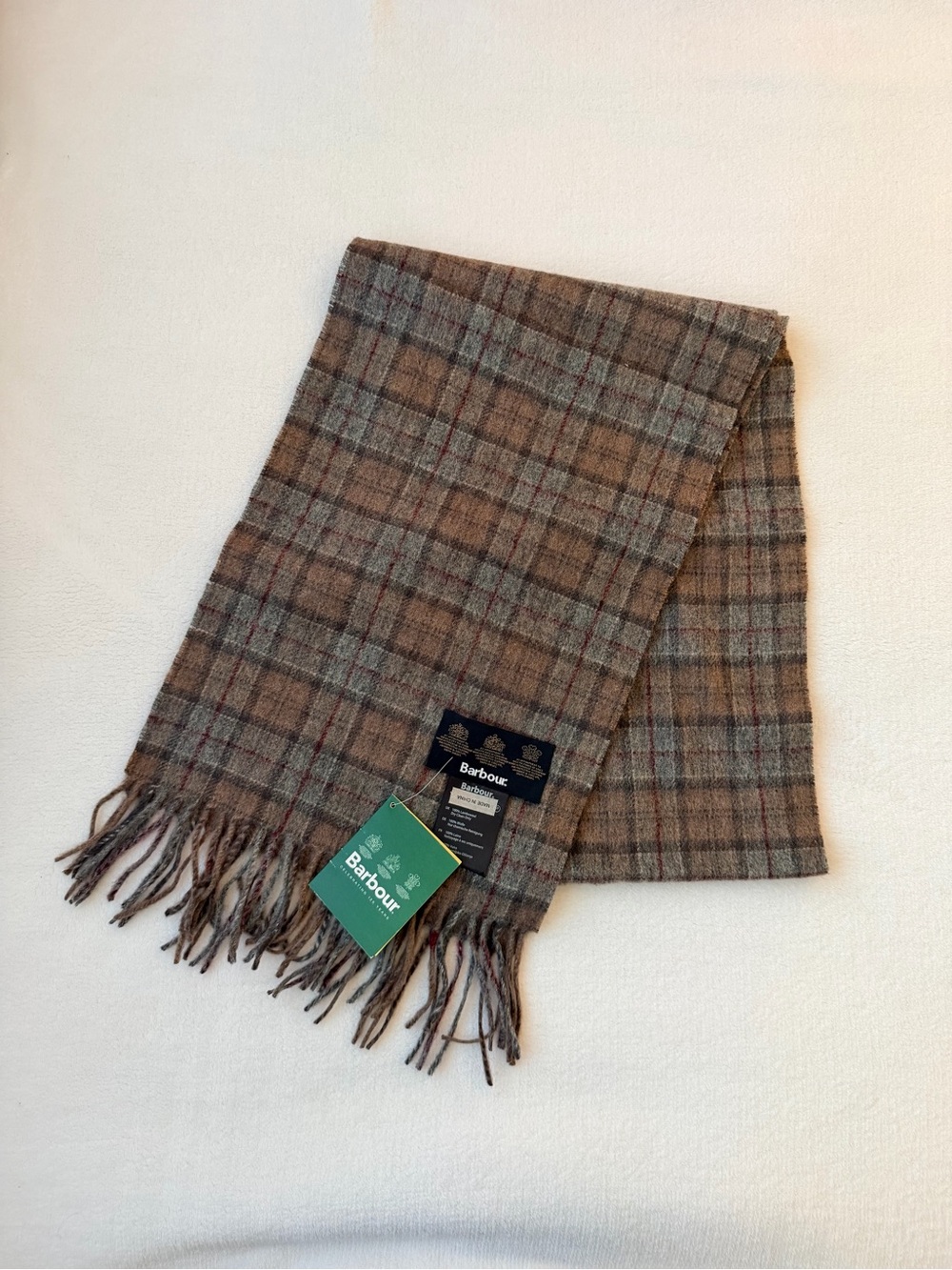 Barbour Brown and Gray Plaid Wool-Blend Scarf